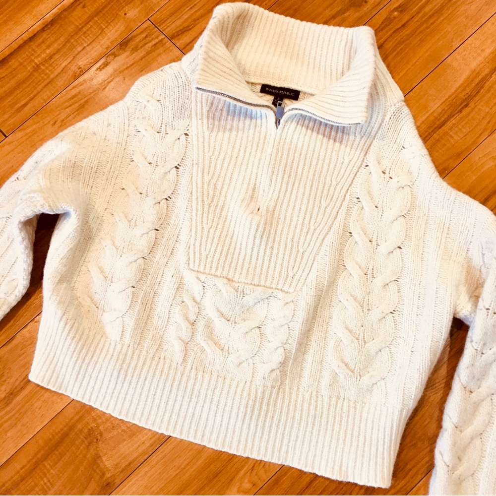 Banana Republic cable knit sweater crop top ivory white small nautical